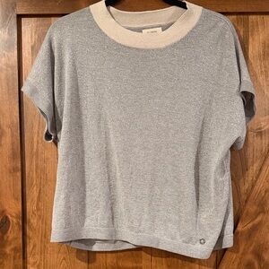 Numph Anthropologie Womens Silver Metallic Amilia Knit Blouse Top Size Small